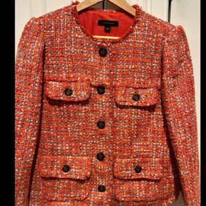 Ann Taylor - Cropped Crew Neck Jacket in Tweed (Orange Multicolor)